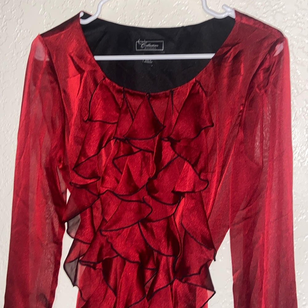 Sheer Ruffle Red Top